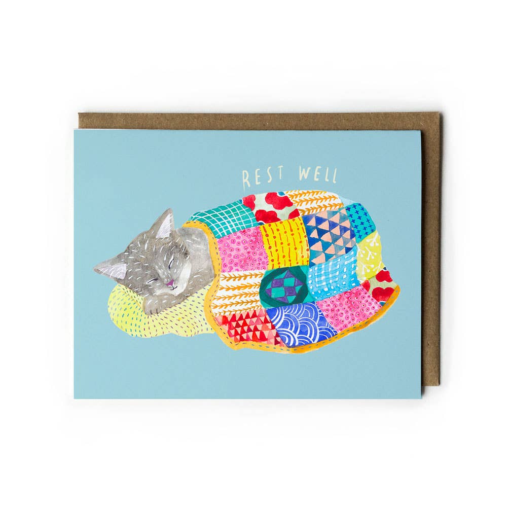Sleeping Kitty Rest Well Get Well Greeting Card - The Regal Find