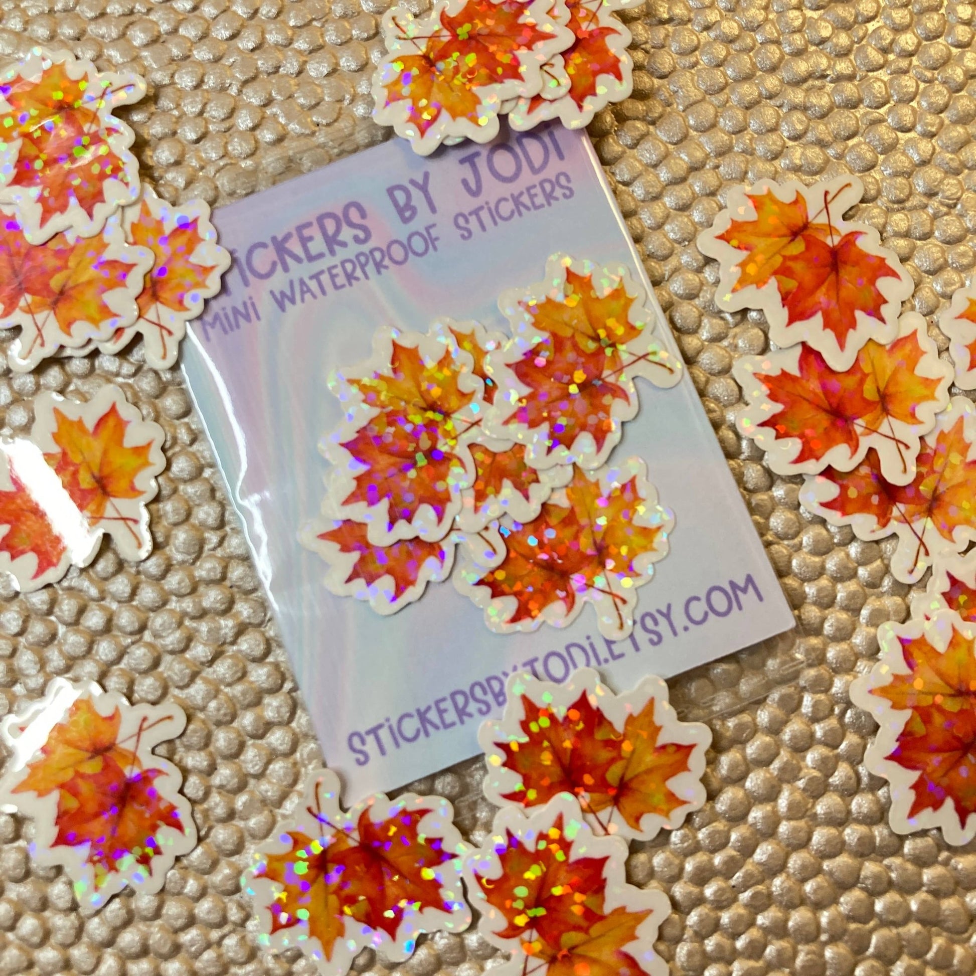 Tiny Fall Leaves Holographic Glitter Stickers - The Regal Find
