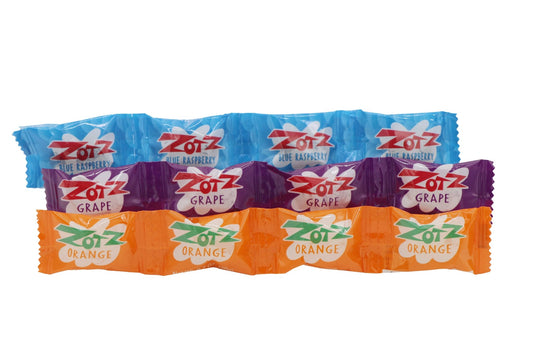 Zotz Fizzing Candy Strings, Blue/Orange/Grape 48ct - The Regal Find