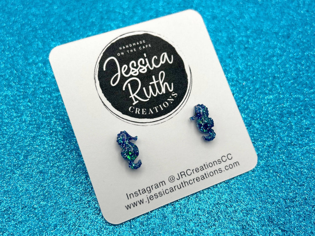 Adorable Seahorse Stud Earrings: Seashell Blue - The Regal Find