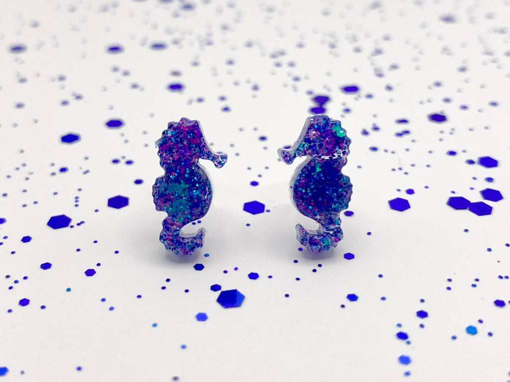 Adorable Seahorse Stud Earrings: Seashell Blue - The Regal Find