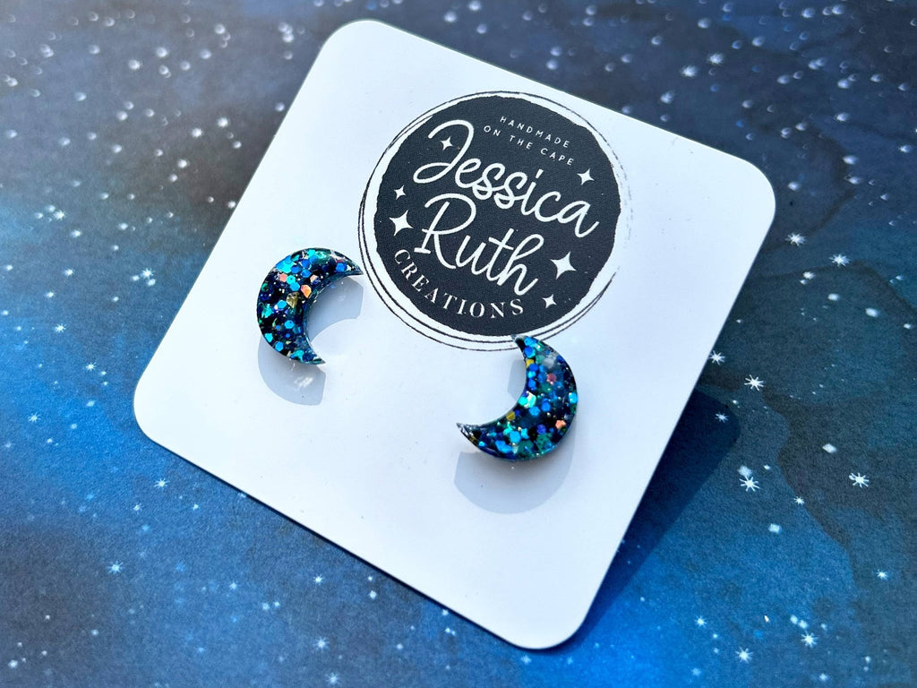 Big Blue Crescent Moon Stud Earrings - The Regal Find