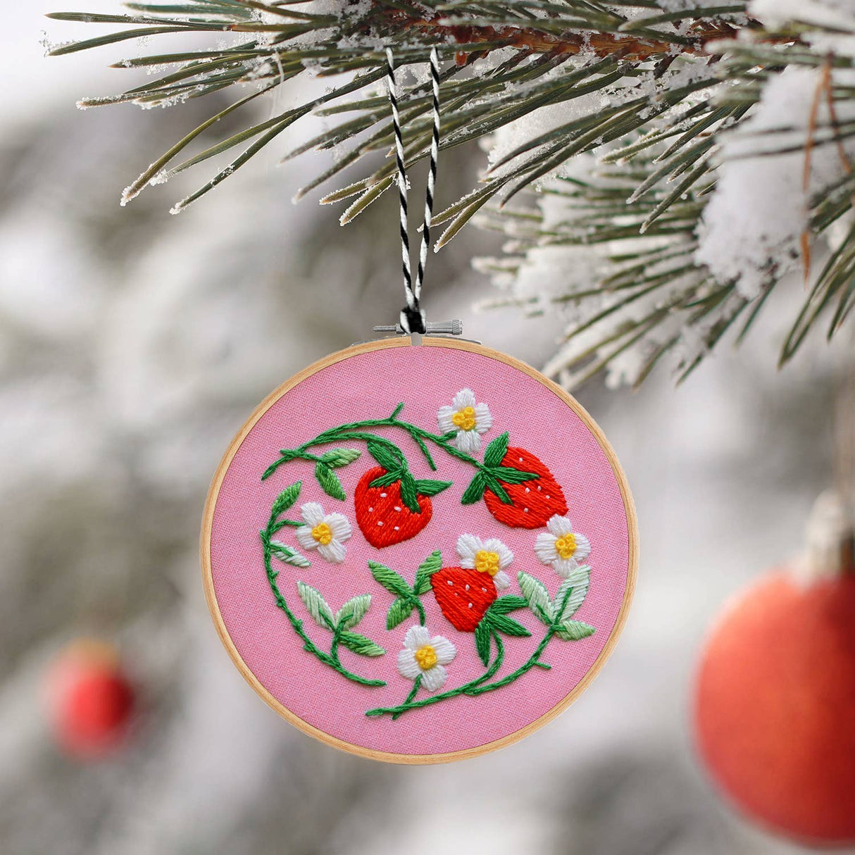 Embroidered Strawberries DIY Ornament Kit