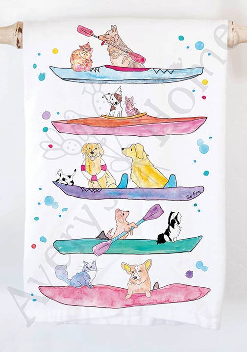 Dogs Kayaking Lake Or Ocean Kitchen Towel - The Regal Find