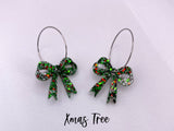 Fun Holiday Bow Hoops Earrings: Xmas Tree / Silver Hoops - The Regal Find