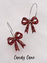 Fun Holiday Bow Hoops Earrings: Xmas Tree / Silver Hoops - The Regal Find