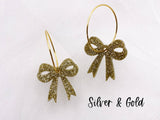 Fun Holiday Bow Hoops Earrings: Xmas Tree / Silver Hoops - The Regal Find