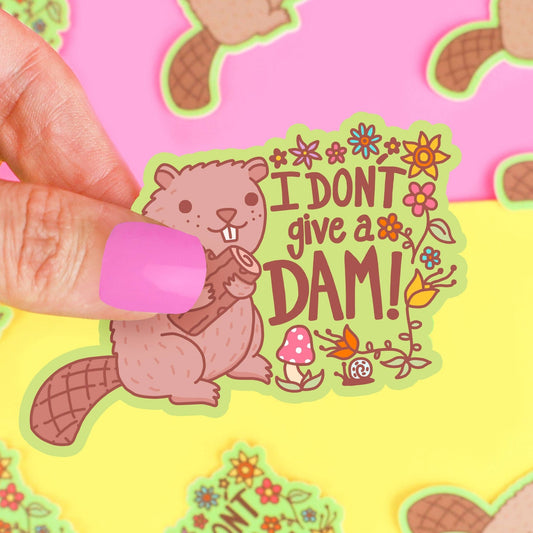 I Don't Give A Dam Beaver Funny Pun Woodland Vinyl Sticker - The Regal Find