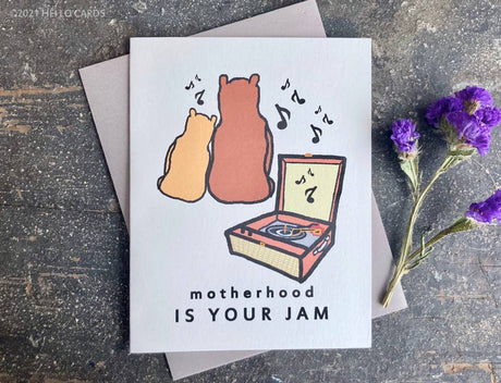 "Motherhood is Your Jam" Turntable Bear Mother's Day Card - The Regal Find