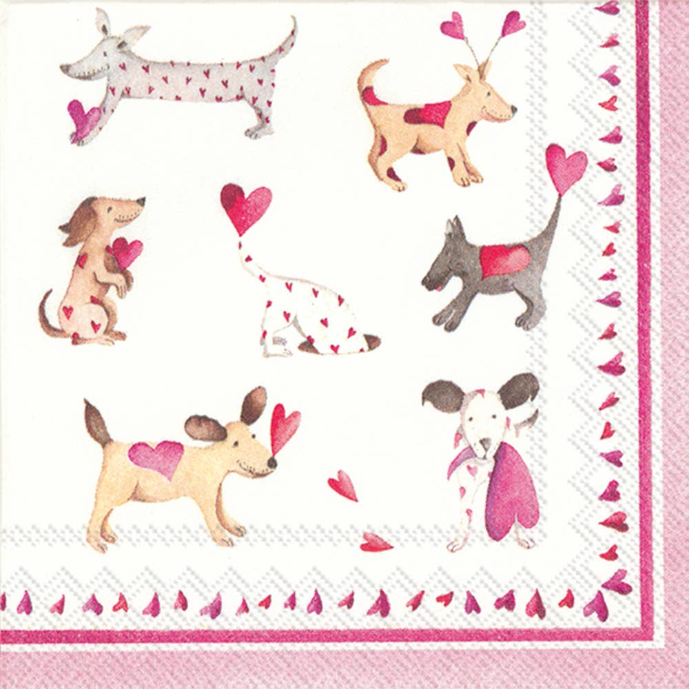 Paper Cocktail Napkins Pack Of 20 Love Heart Dogs - The Regal Find