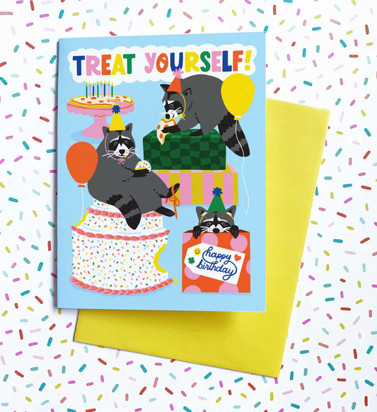 Party Raccoons A2 Birthday Single Greeting Card - The Regal Find