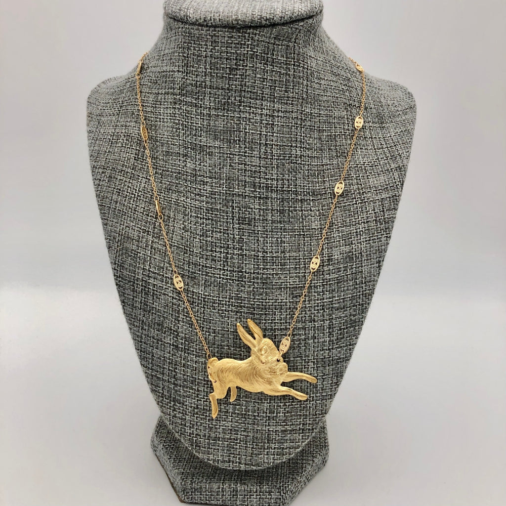 Running Hare Punched Brass Necklace with Medallion Chain - The Regal Find