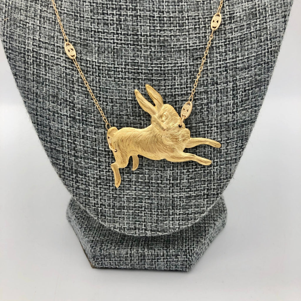 Running Hare Punched Brass Necklace with Medallion Chain - The Regal Find