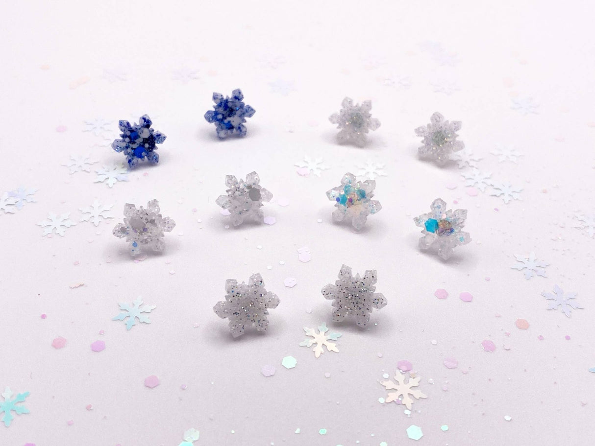 Winter Holiday Sparkly Snowflake Stud Earrings: Diamond Snow - The Regal Find